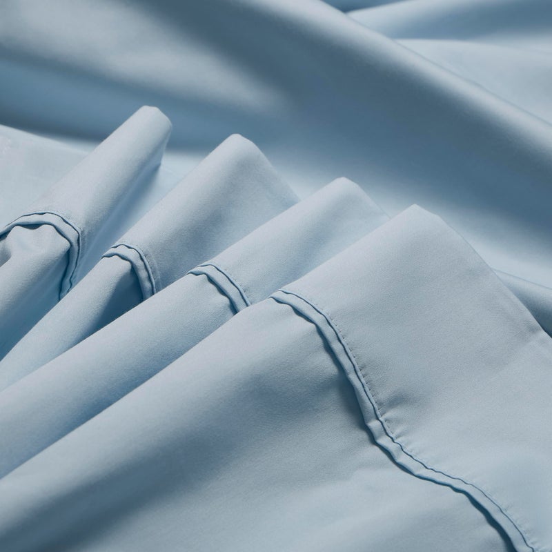 DwellStudio Dwell Studios Luxe Comfort: 400TC Cotton Sateen Weave Queen Sheet 4 Pc Set - Extra Deep Pocket - Fits 18" Mattresses - Blue, Queen - Image 5